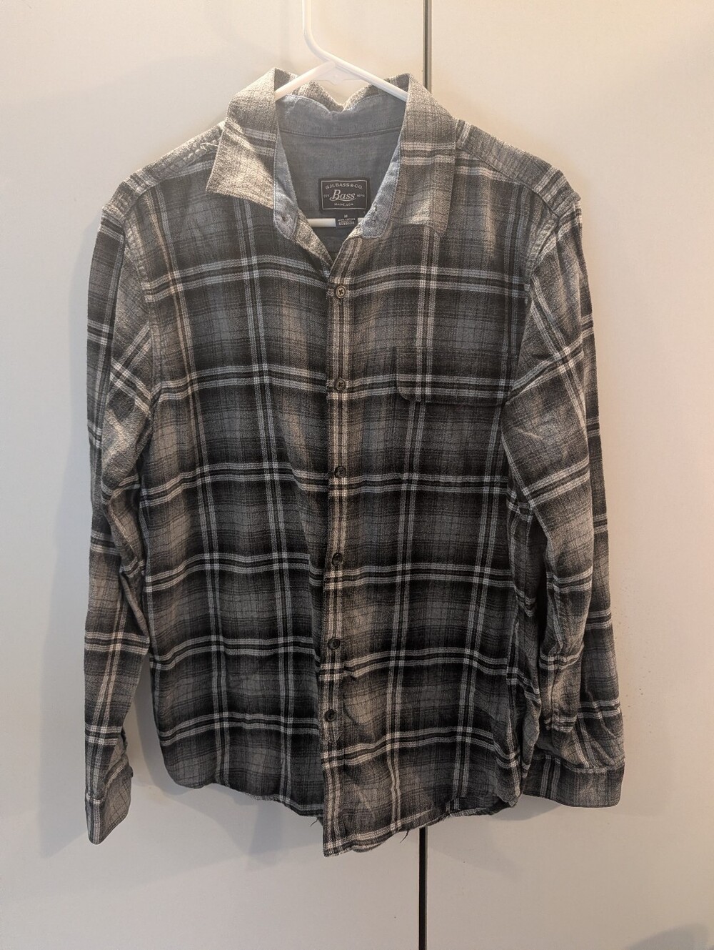 Bass Black & Gray Plaid Flannel Shirt Medium